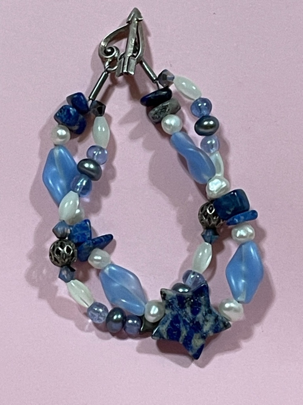 Artisan Lapis Star Bead Childs Bracelet Heart & Arrow Clasp #9662